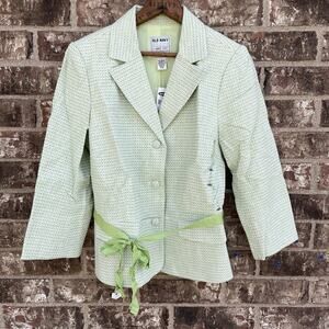 VTG‎ Old Navy Blazer Womens L Jacket Y2K Brat Green Career Coat Bow Ribbon